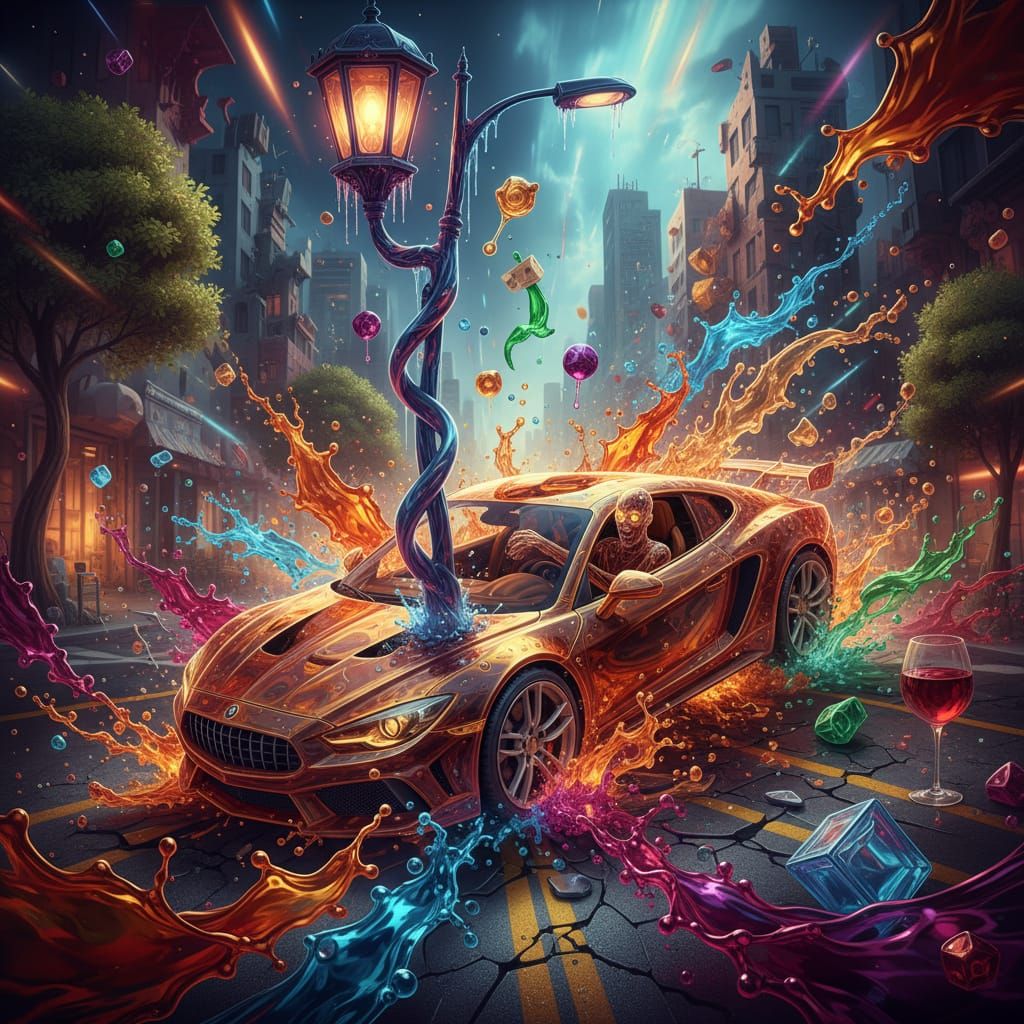 Surreal Liquid Car Crash in Dynamic Splashes