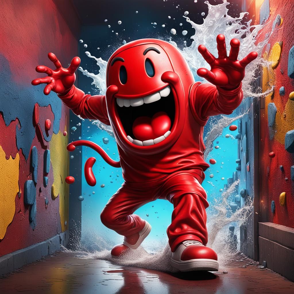 Kool-Aid Man's Epic Wall Entrance: Hyperrealistic Splash Art