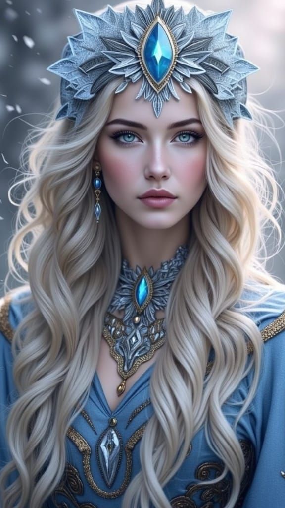 Ethereal Frostborn Sorceress Stands Amidst Winter's Majesty