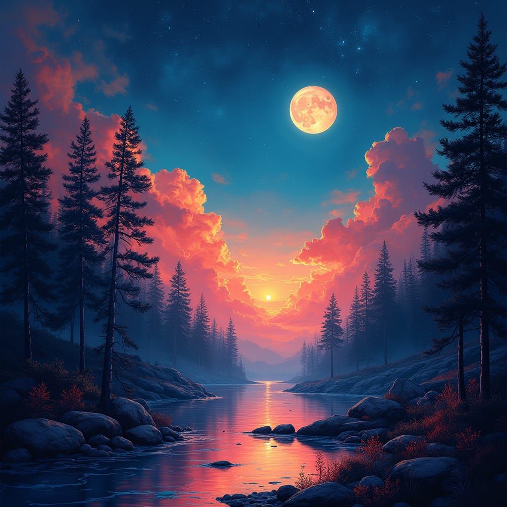 Glowing Ethereal Landscape in Black Light Art Style