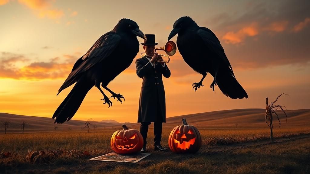 Ethereal Trombone Player at Dusk, a Surreal Scene