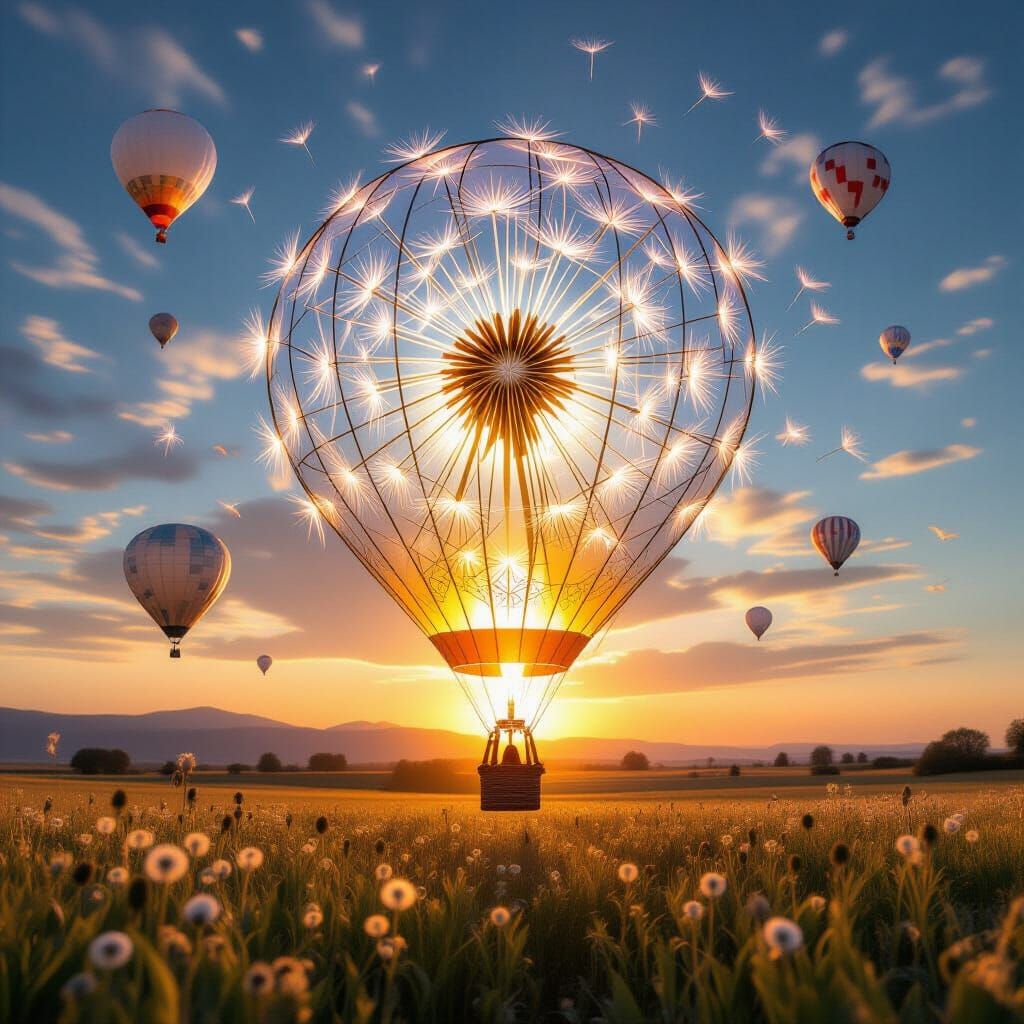 Ethereal Dandelion Hot Air Balloon at Sunset