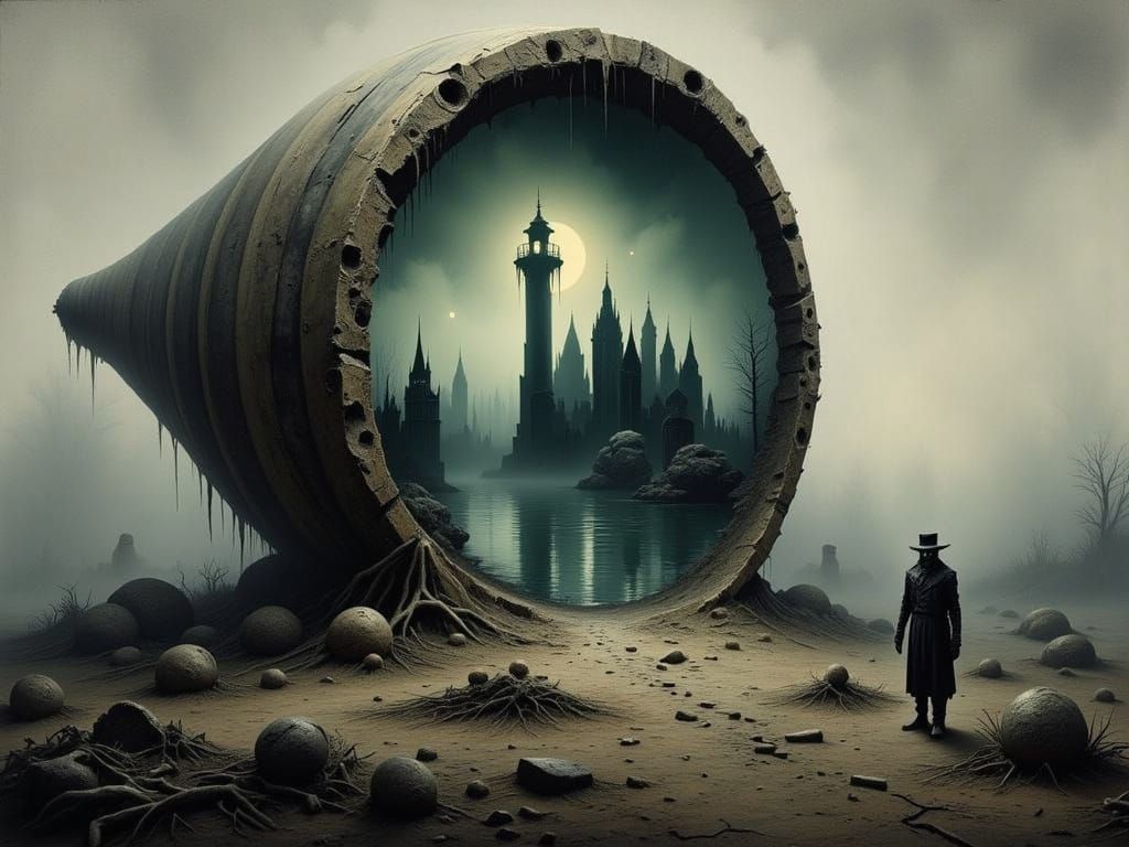 Surreal Fossil Structure With Ghost Town Inside, Clown Watch...