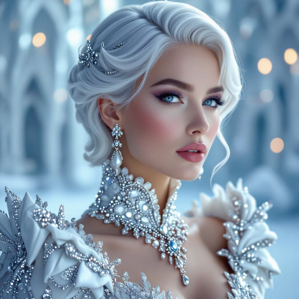 Futuristic Snow Queen Portrait in Photorealistic Style