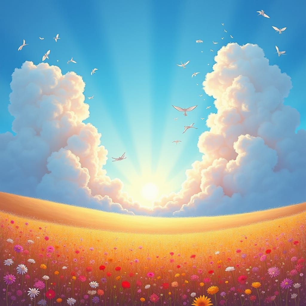 Serene Slow Life Scene with Drifting Clouds