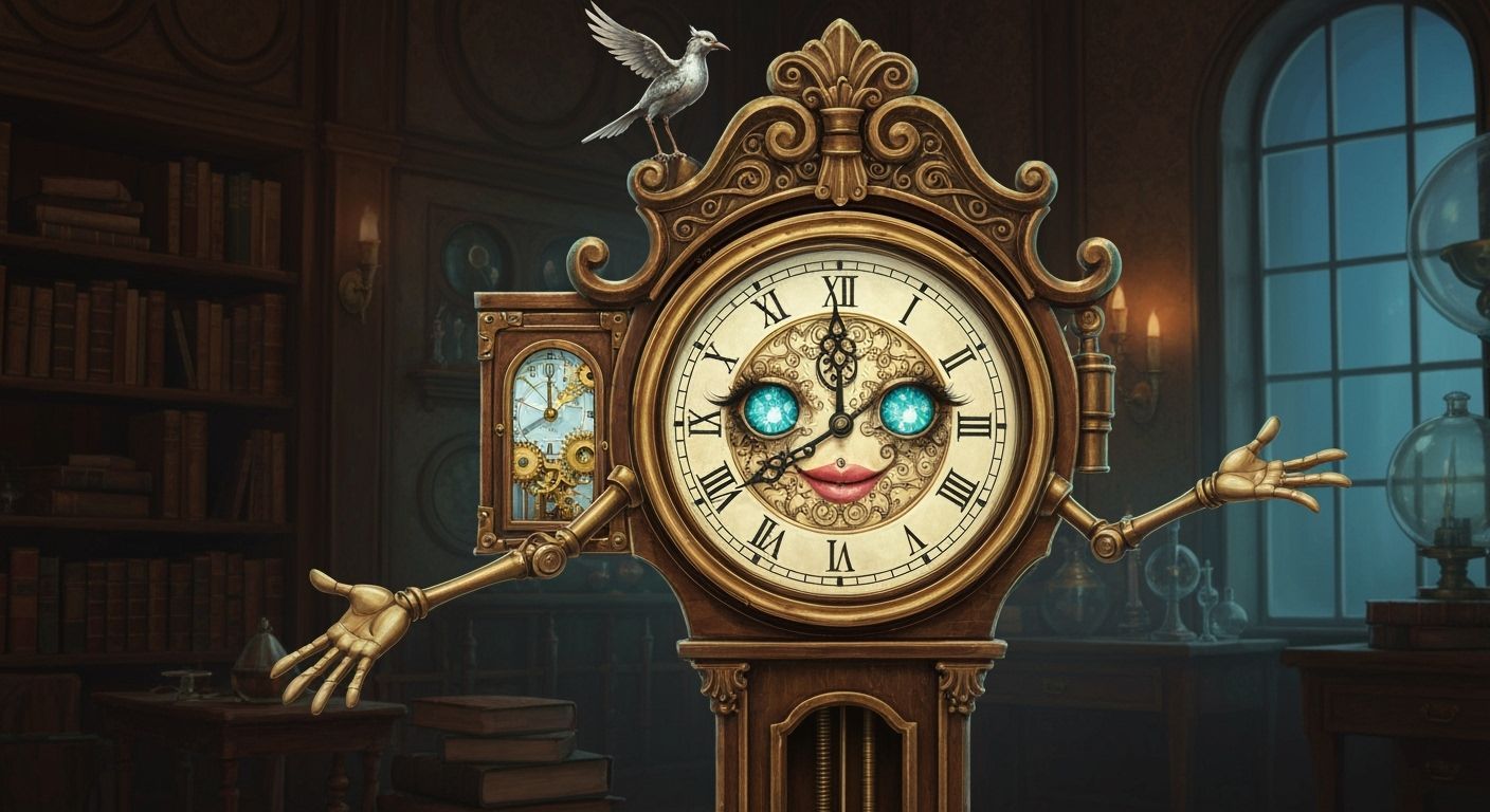 Majestic Steampunk Grandfather Clock with Expressive Face