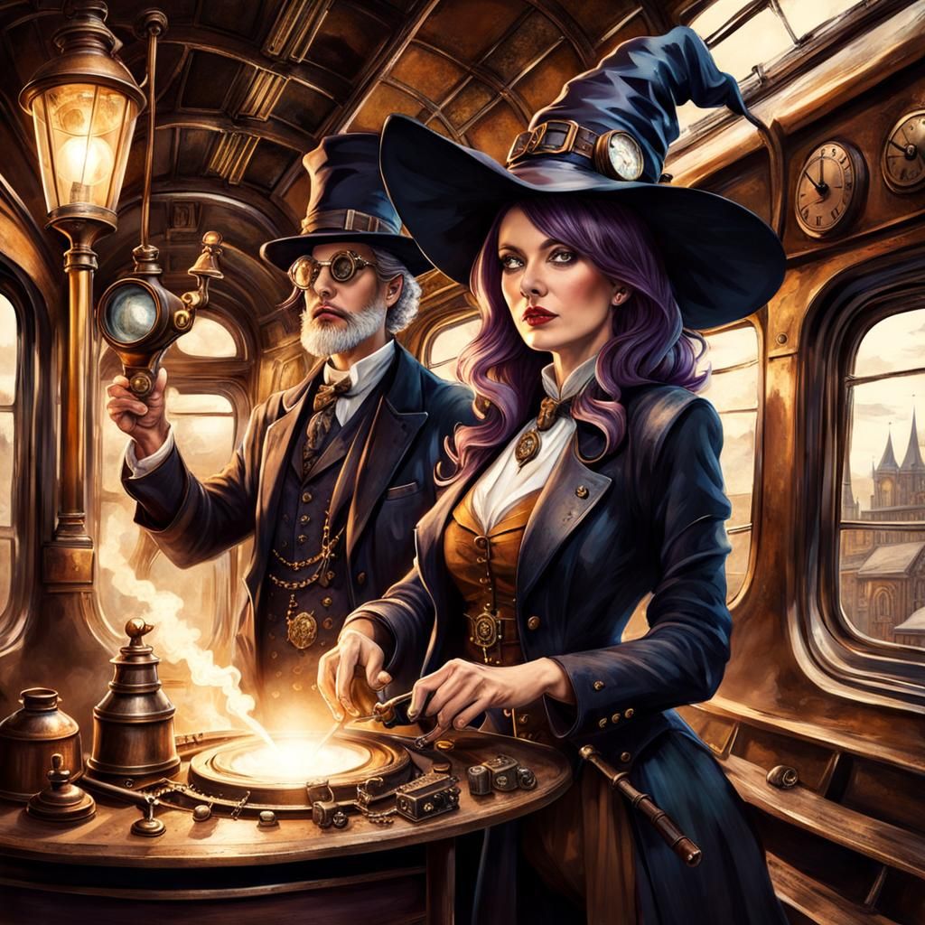 Steampunk Investigators Search Well-Worn Train for Clues