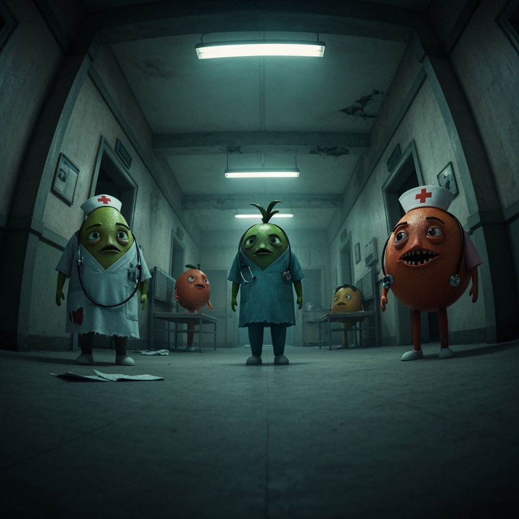 Eerie Fruit Doctors in Vintage Horror Hospital