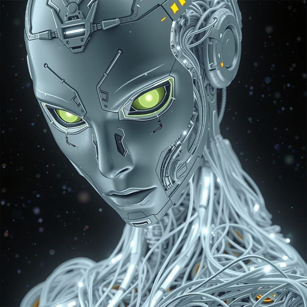 High-Tech Robot Portrait in Futuristic Space