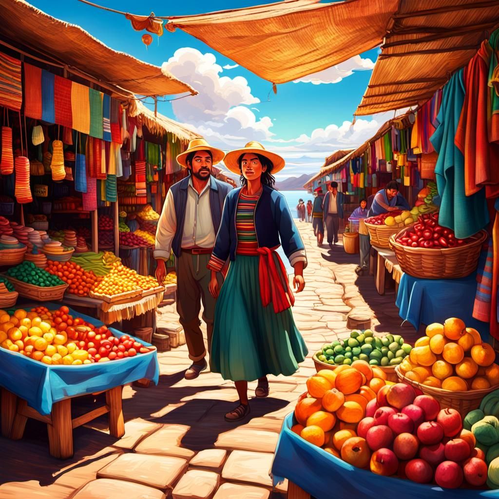 Andean Market Scene in Pixar-style 3D Art
