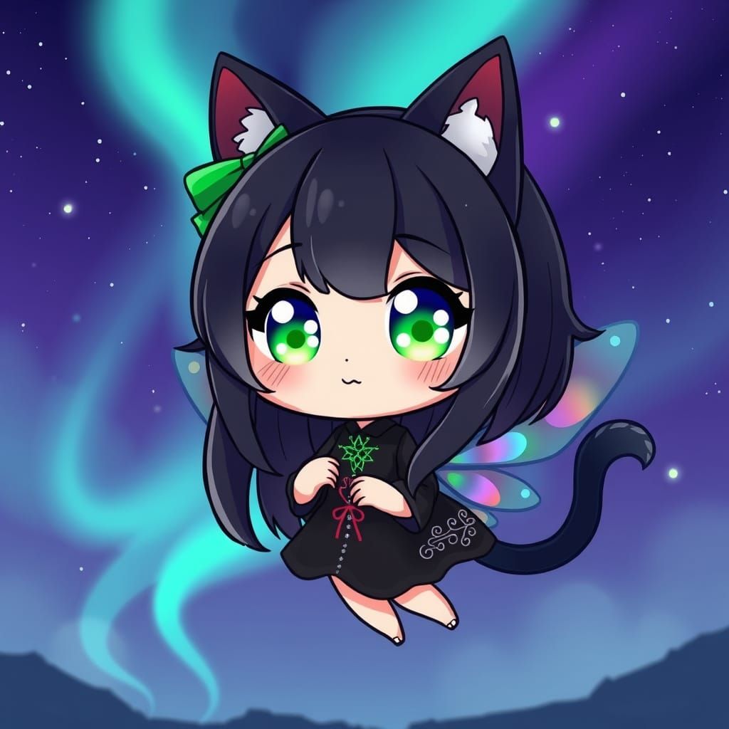 Whimsical Fairy Under Starry Night Sky