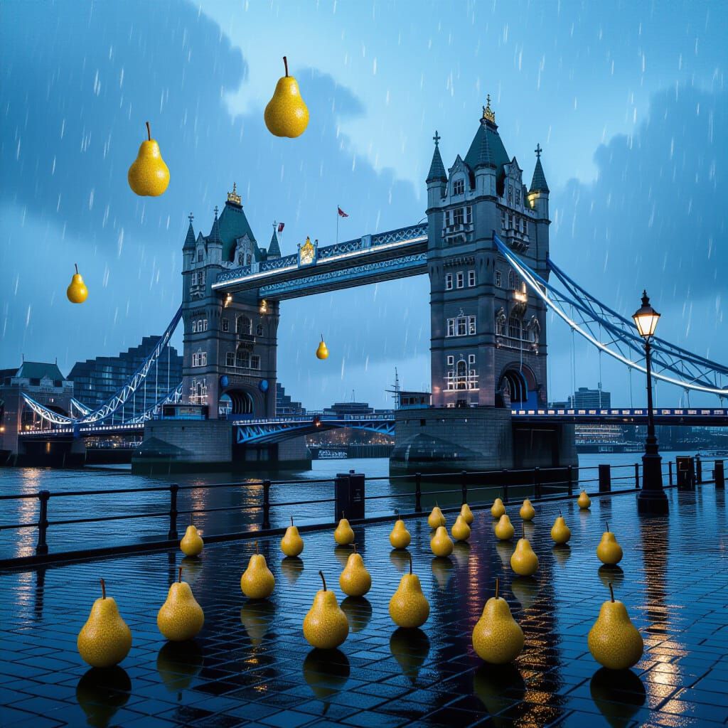 Surreal Pear Rain Falls on Tower Bridge