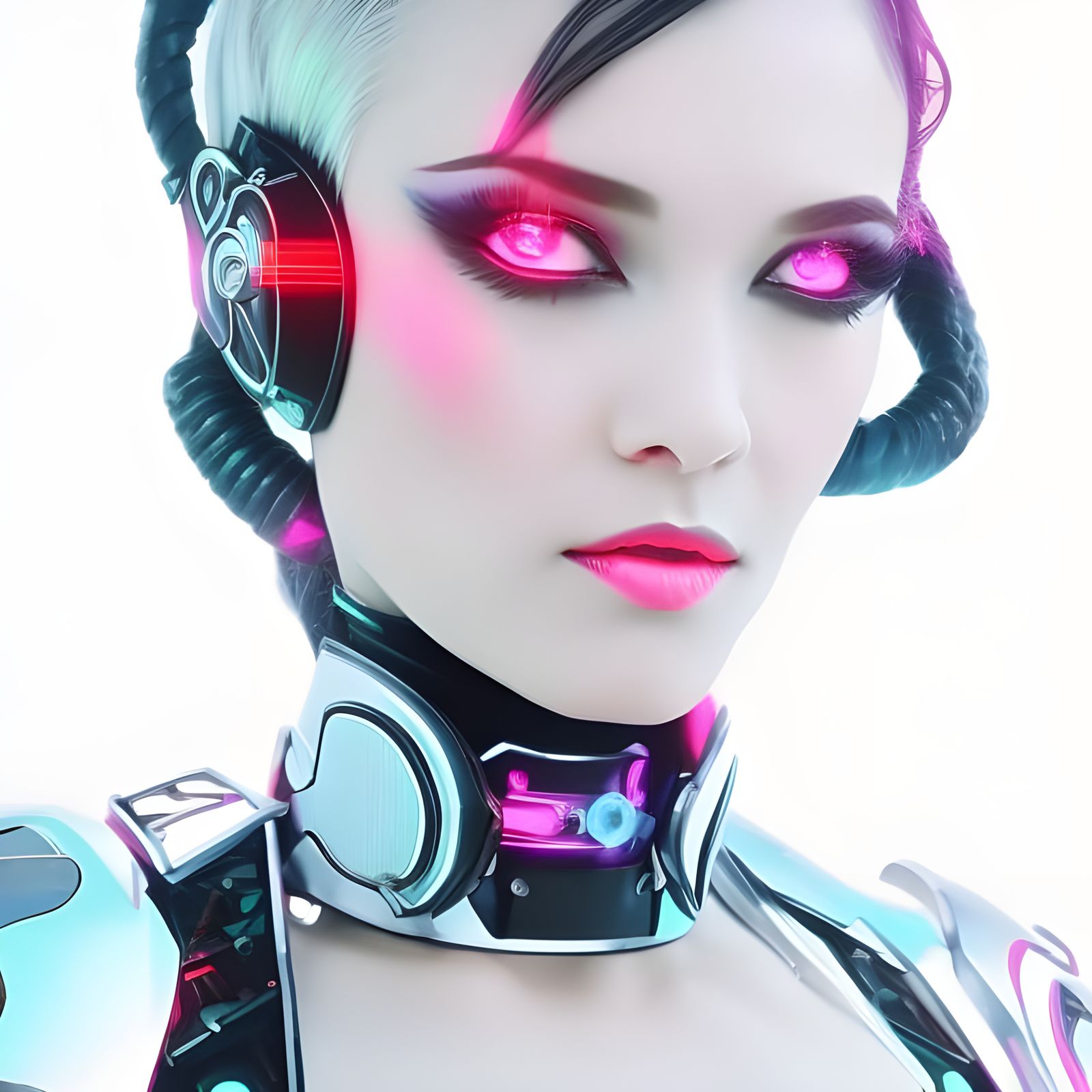 Neon Cyborg Girl in Rococopunk Dark Fantasy