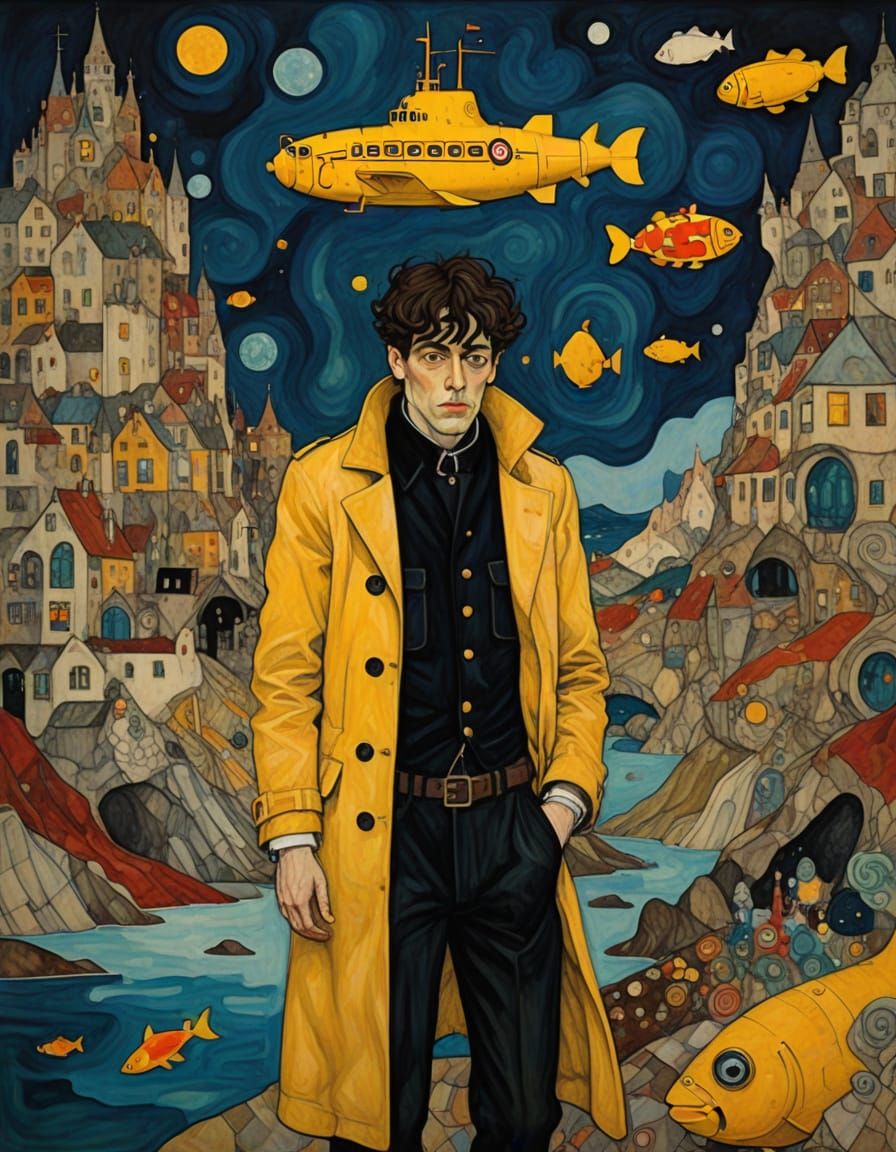 Epic Dreamlike Scene of The Beatles in Egon Schiele's Bold S...