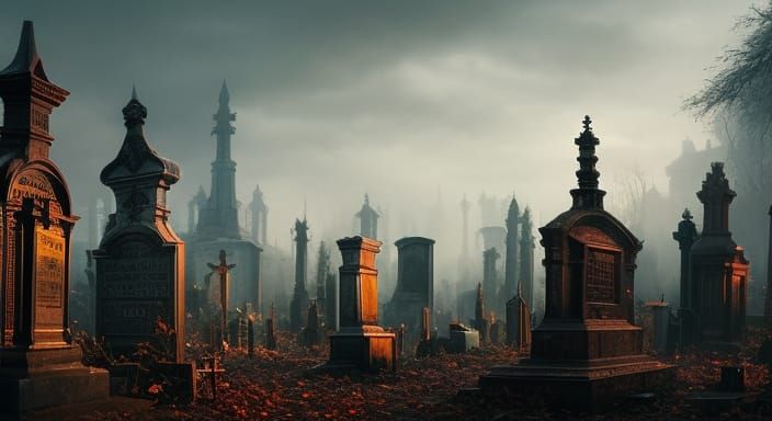 Post-Apocalyptic Autumn Cemetery: Sinister Matte Painting