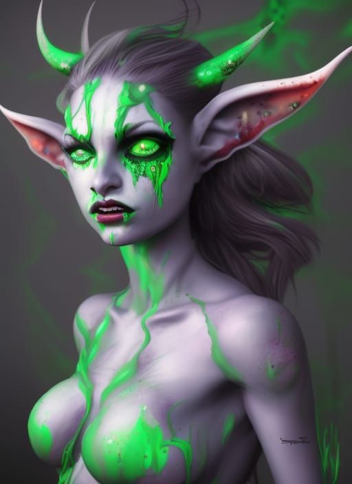 Venomized Imp Goddess of Nightmares: Digital Art Portrait