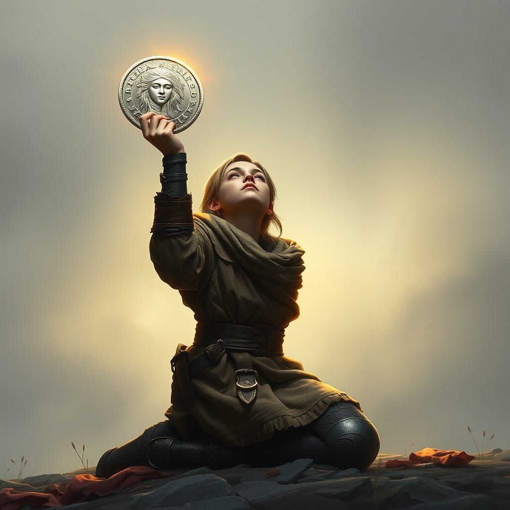 Devout Human Cleric Worships Tymora in Reverent Splendor