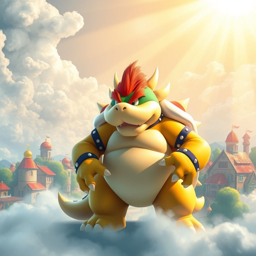 Bowser in Heavenly Town: Ethereal Digital Art