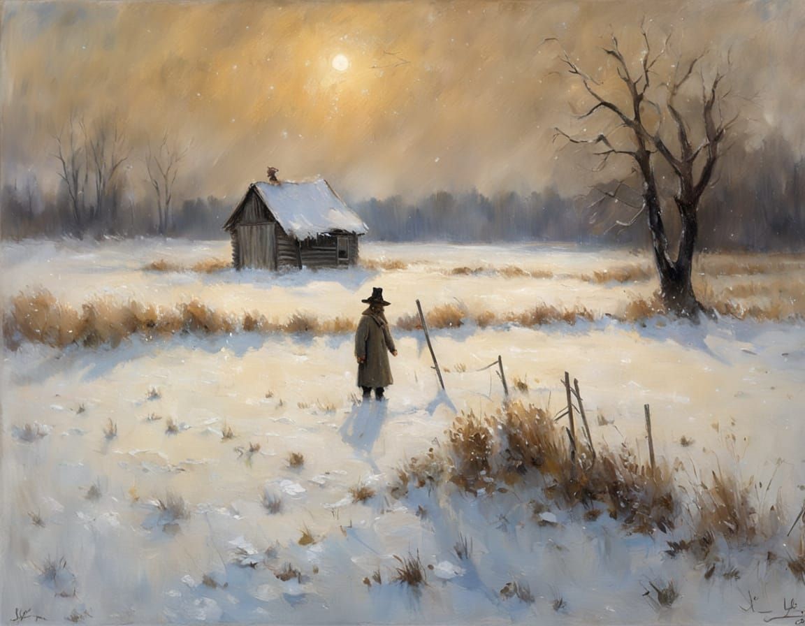 Winter Landscape with Scarecrow in Levitan Style