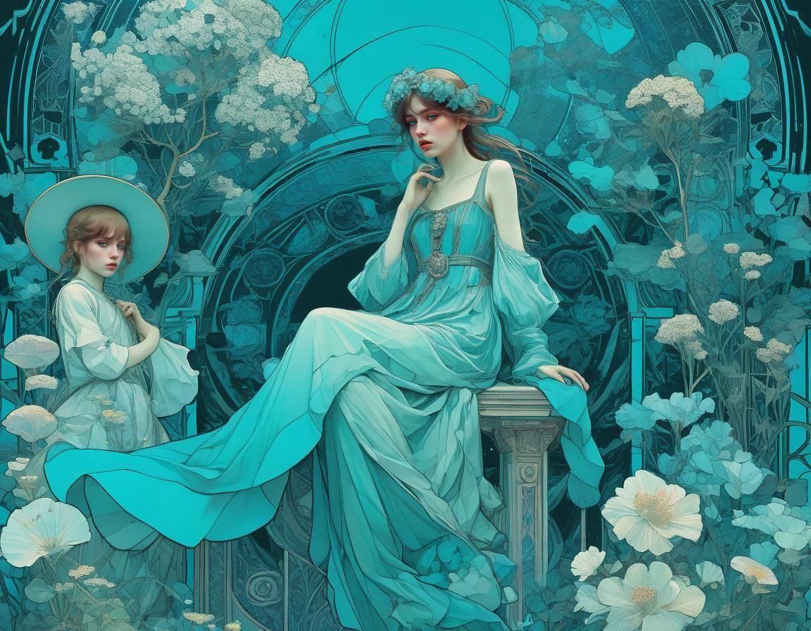 Ethereal Portrait in Art Nouveau Style