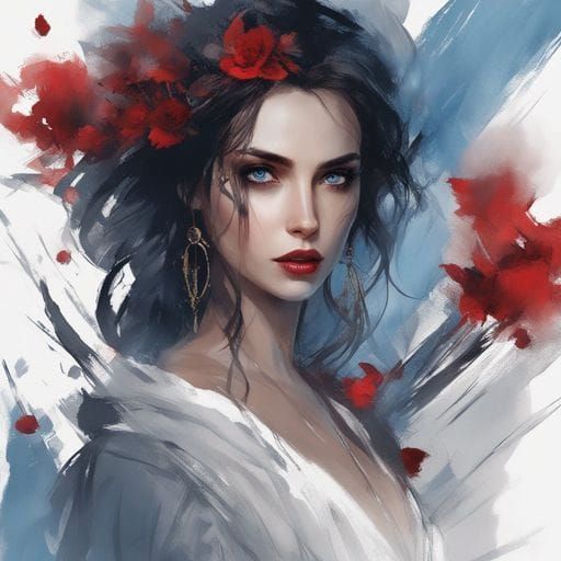 Gothic Fairytale Portrait of Woman with Red Lips