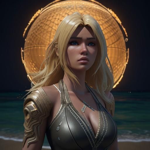 Blond Woman on Beach in 3D Game Style