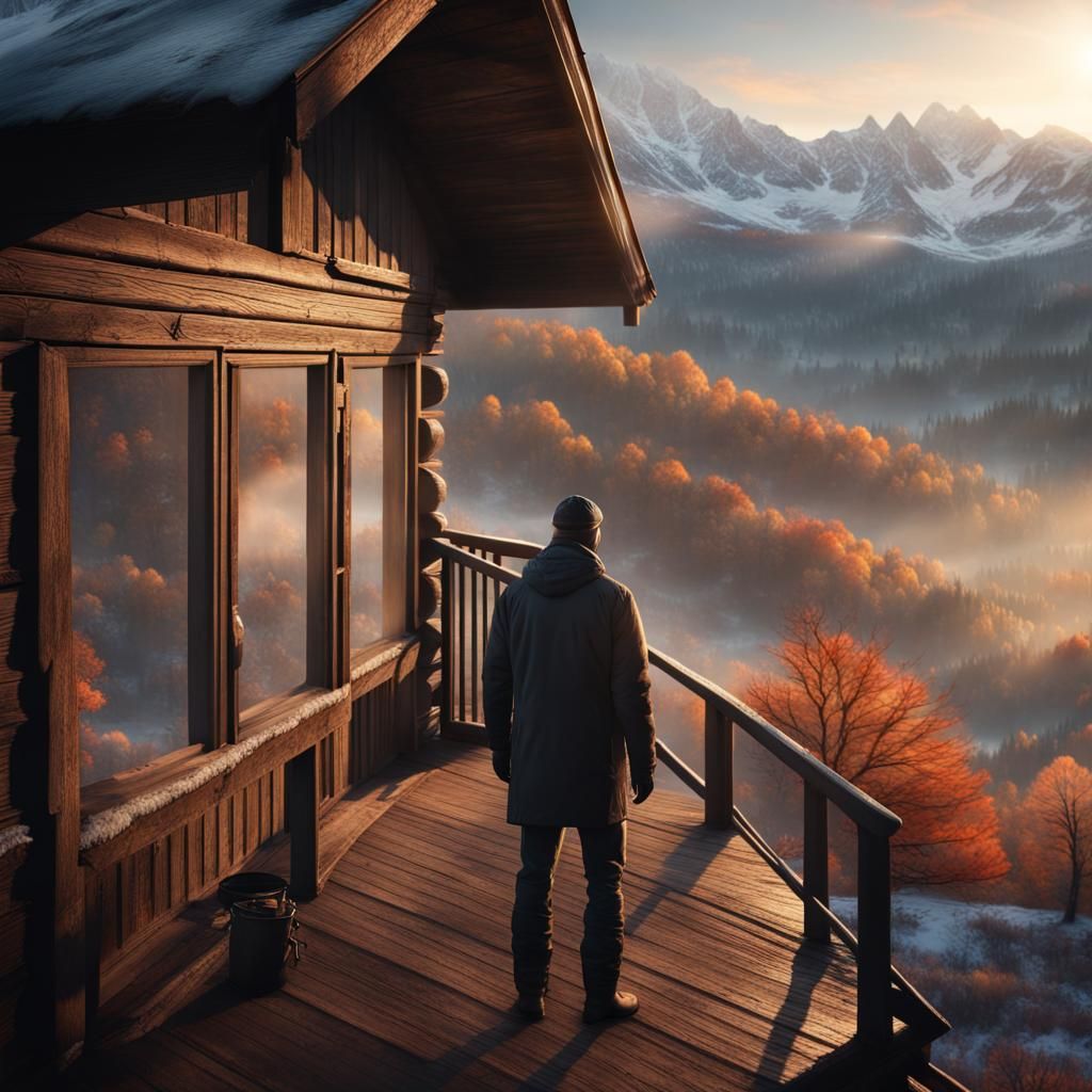 Cabin View: Frosty Autumn Morning Sunrise