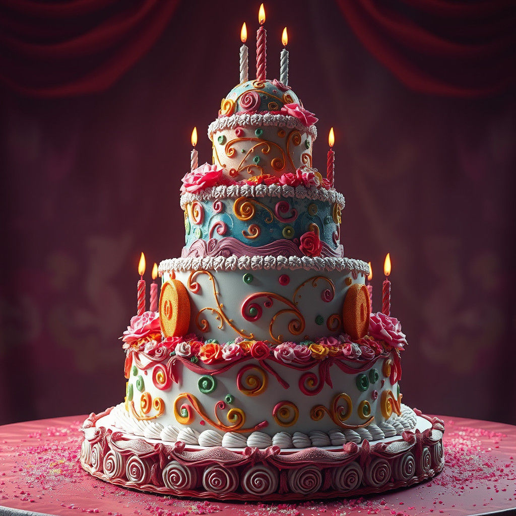 Majestic Birthday Cake in Fantasy Art Style