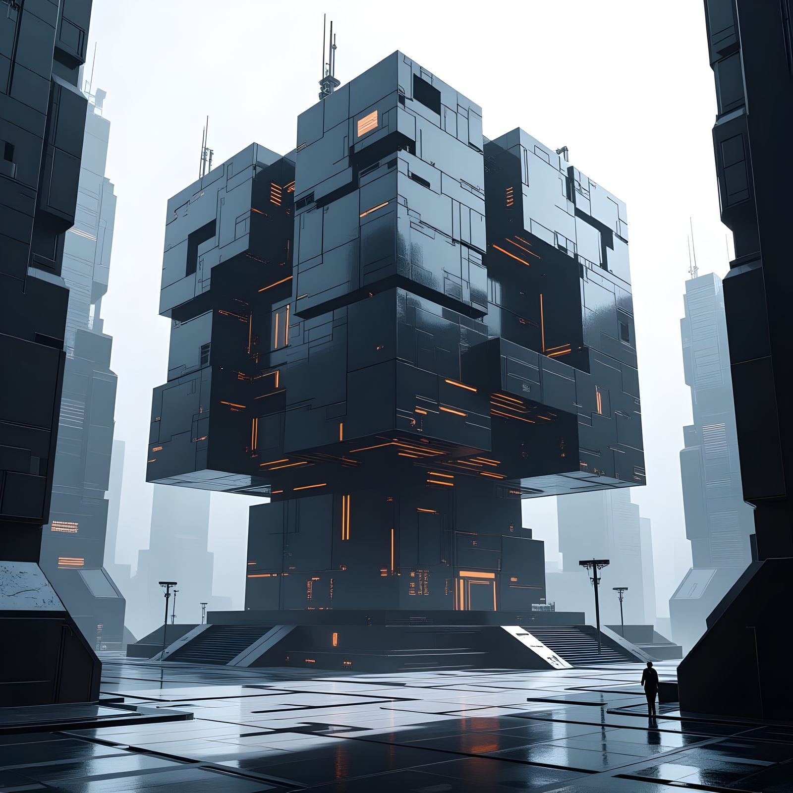 Monochrome Voxilized Cube Architecture in HD