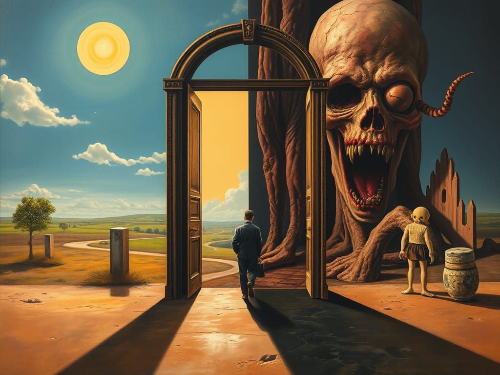 Surrealistic Masterpiece: Man Enters Apocalyptic World