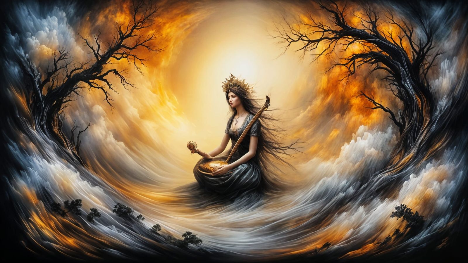 Goddess Saraswati in Calming Lotus Pose