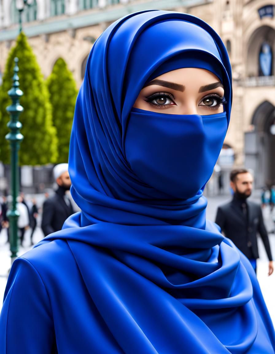 German Woman in Hijab and Niqab in City