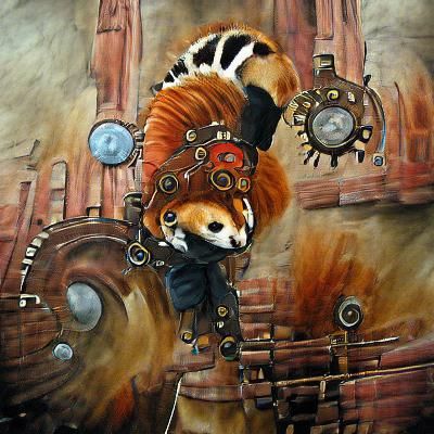 Steampunk Red Panda Detailed Painting