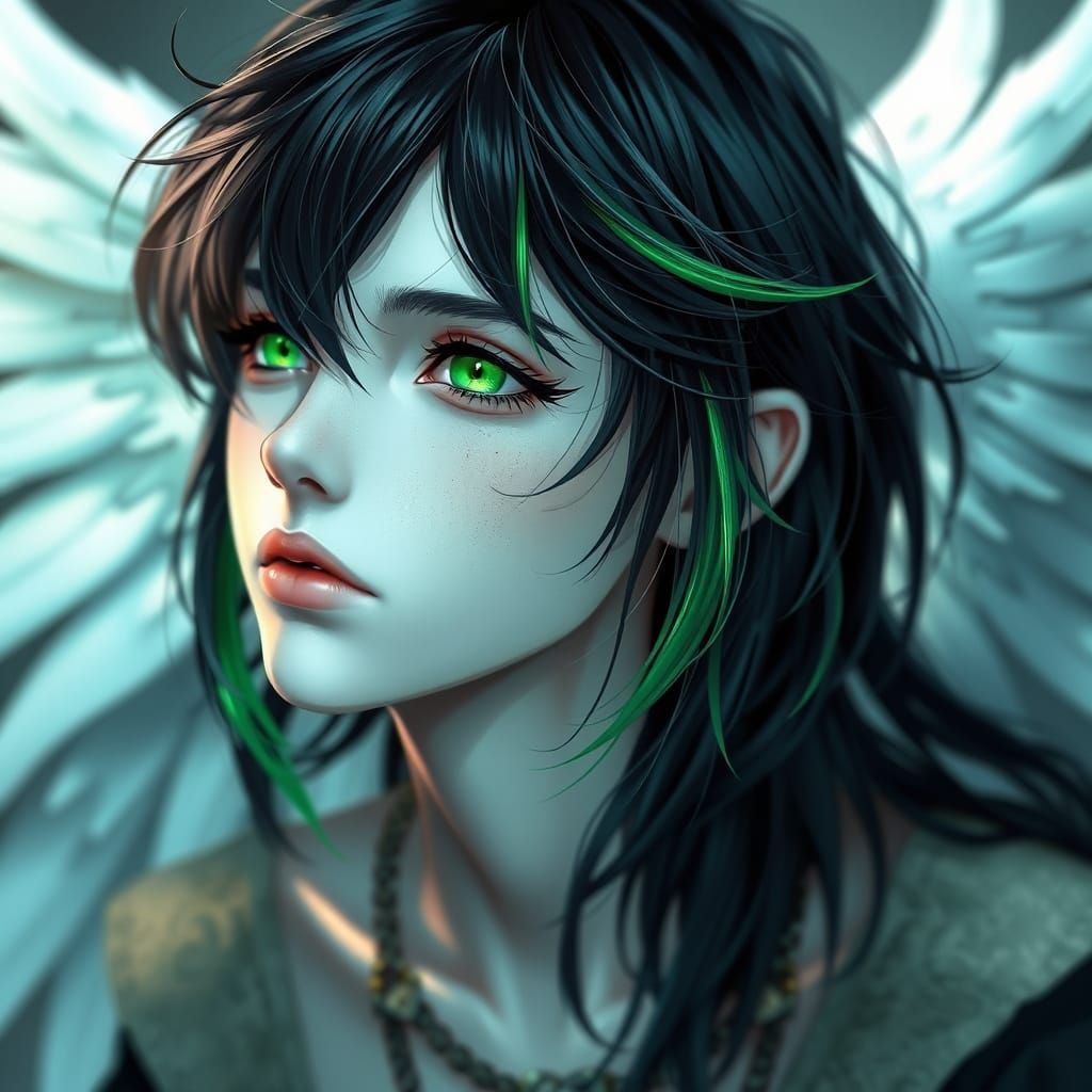 Androgynous Angelic Being in Dark Elegance
