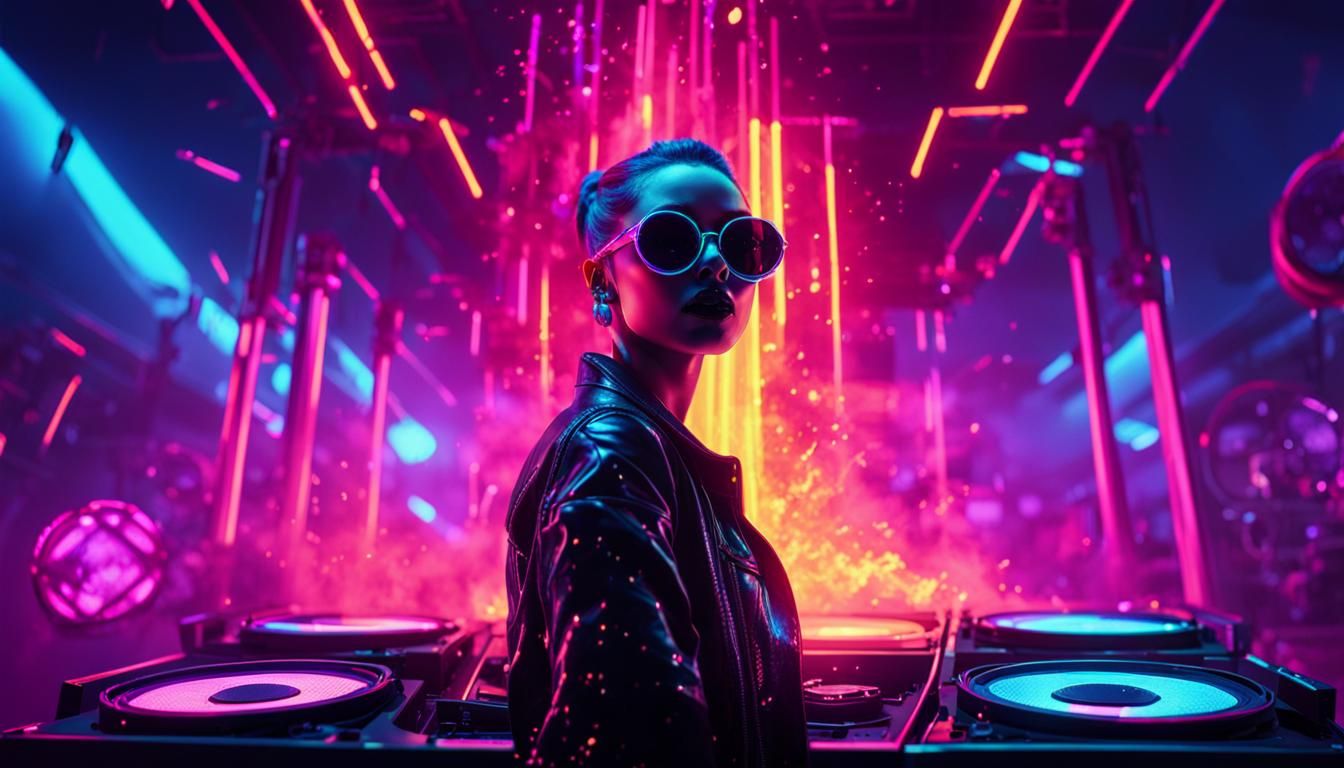 Cyberpunk Nightclub Speaker Explosion with Goth Woman