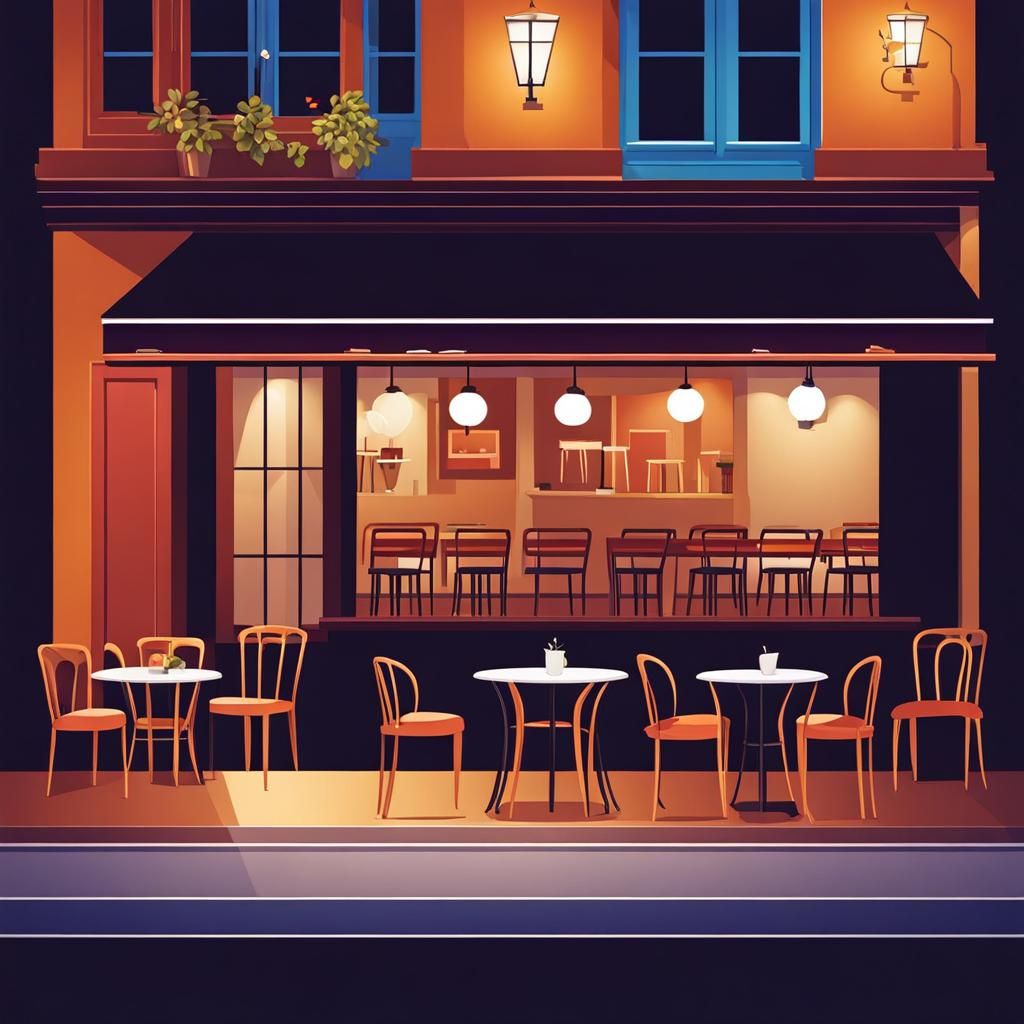 Vibrant Australian Nighttime Cafe Scene in a Bold Art Style