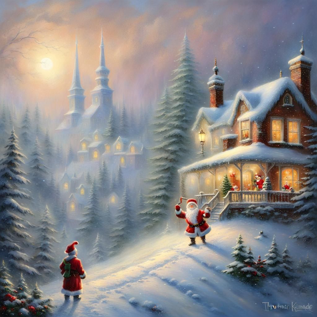 Santa Claus and Snowman in Ethereal Fantasy