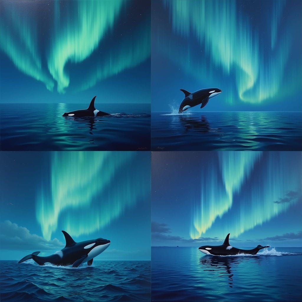 Aurora Borealis Over Calm Ocean in Dreamy Oil Painting