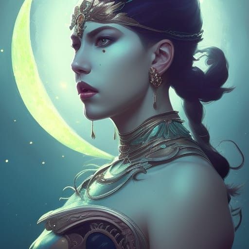 Hyperdetailed Moon Queen Portrait in Volumetric Lighting