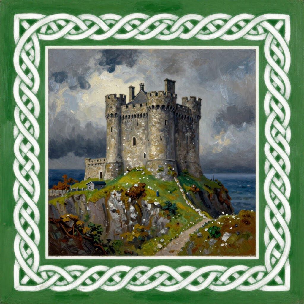 Renaissance Castle on Stormy Irish Cliffs