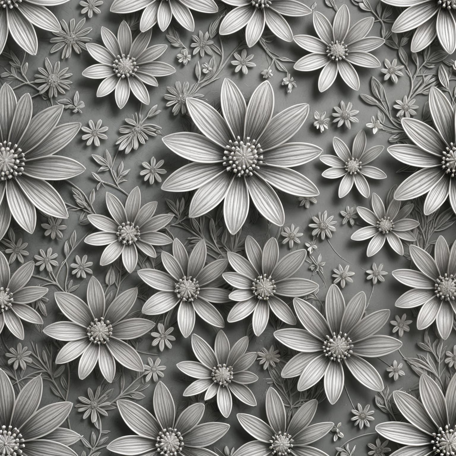 Ethereal Silver Flowers Pattern Background