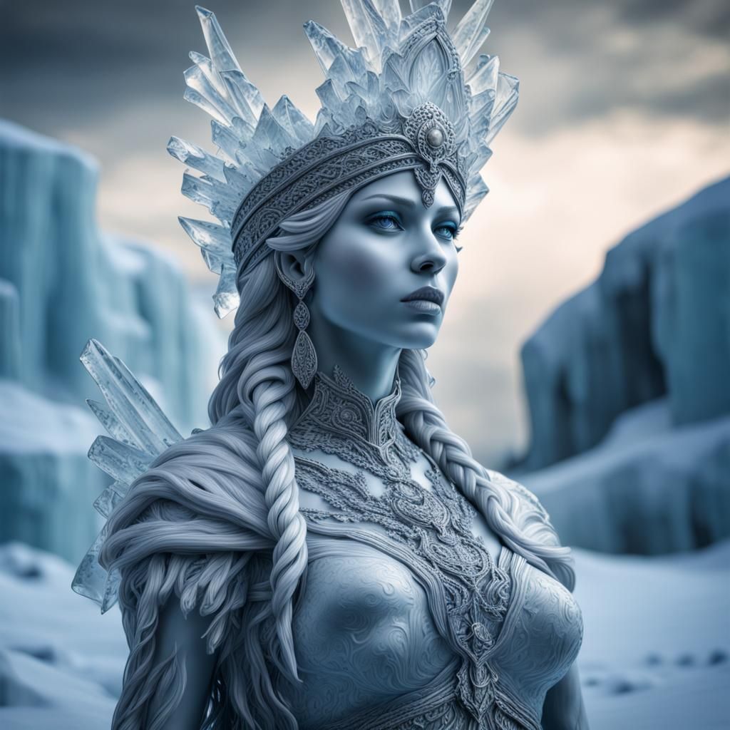 Hyperrealistic Goddess of Ice in Cinematic Style