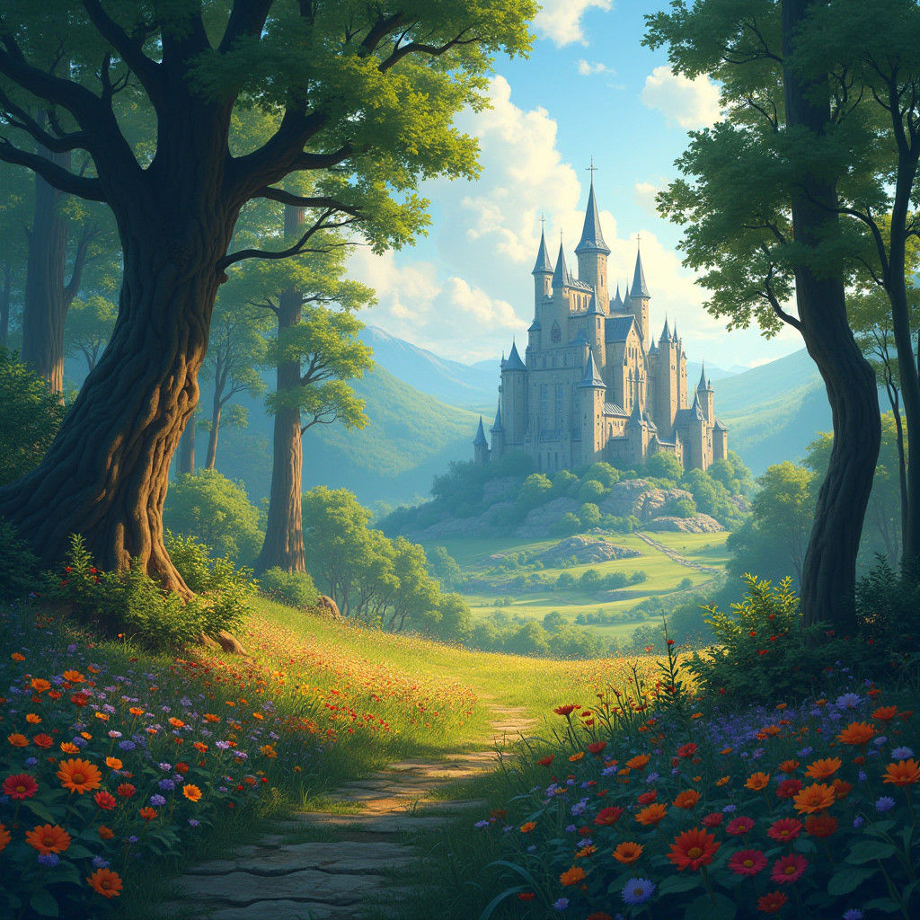 Fantasy Kingdoms Coexist in Emerald Forest and Flower Field