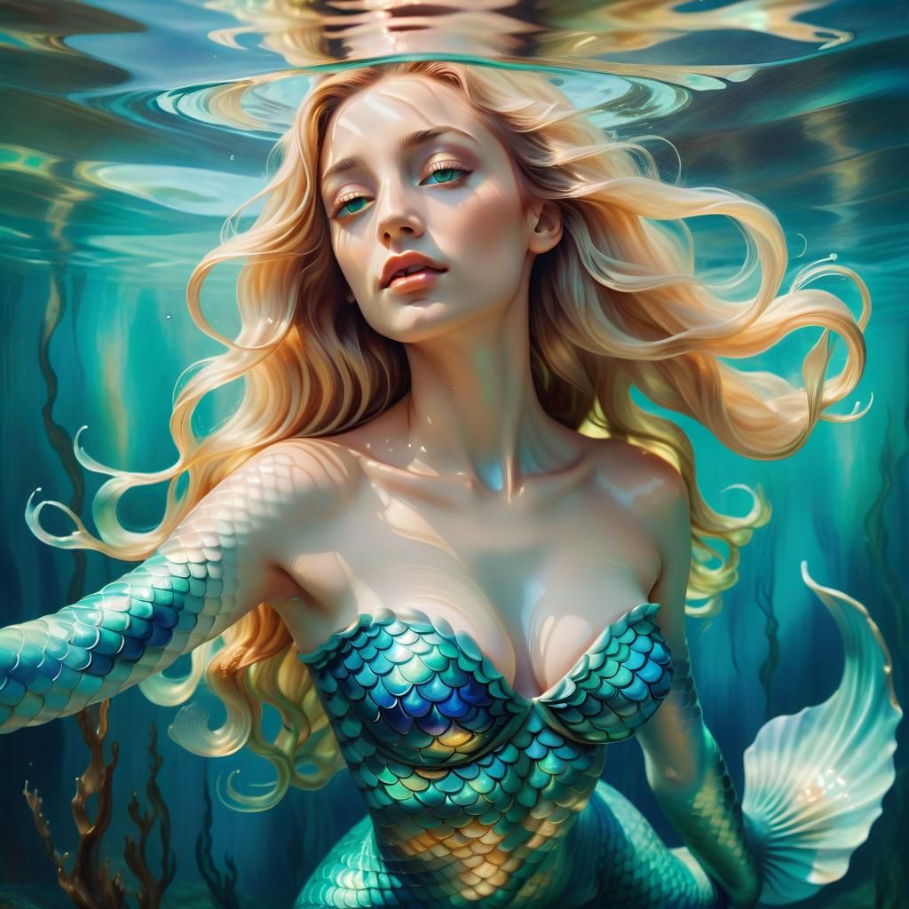 Surreal Mermaid in Dreamy Oil Painting Style