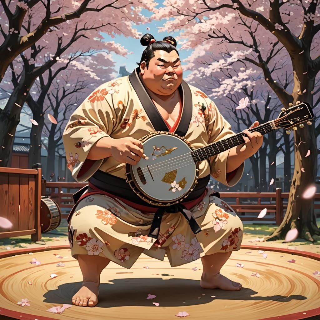 Anime Sumo Wrestler Plays Banjo in Ring