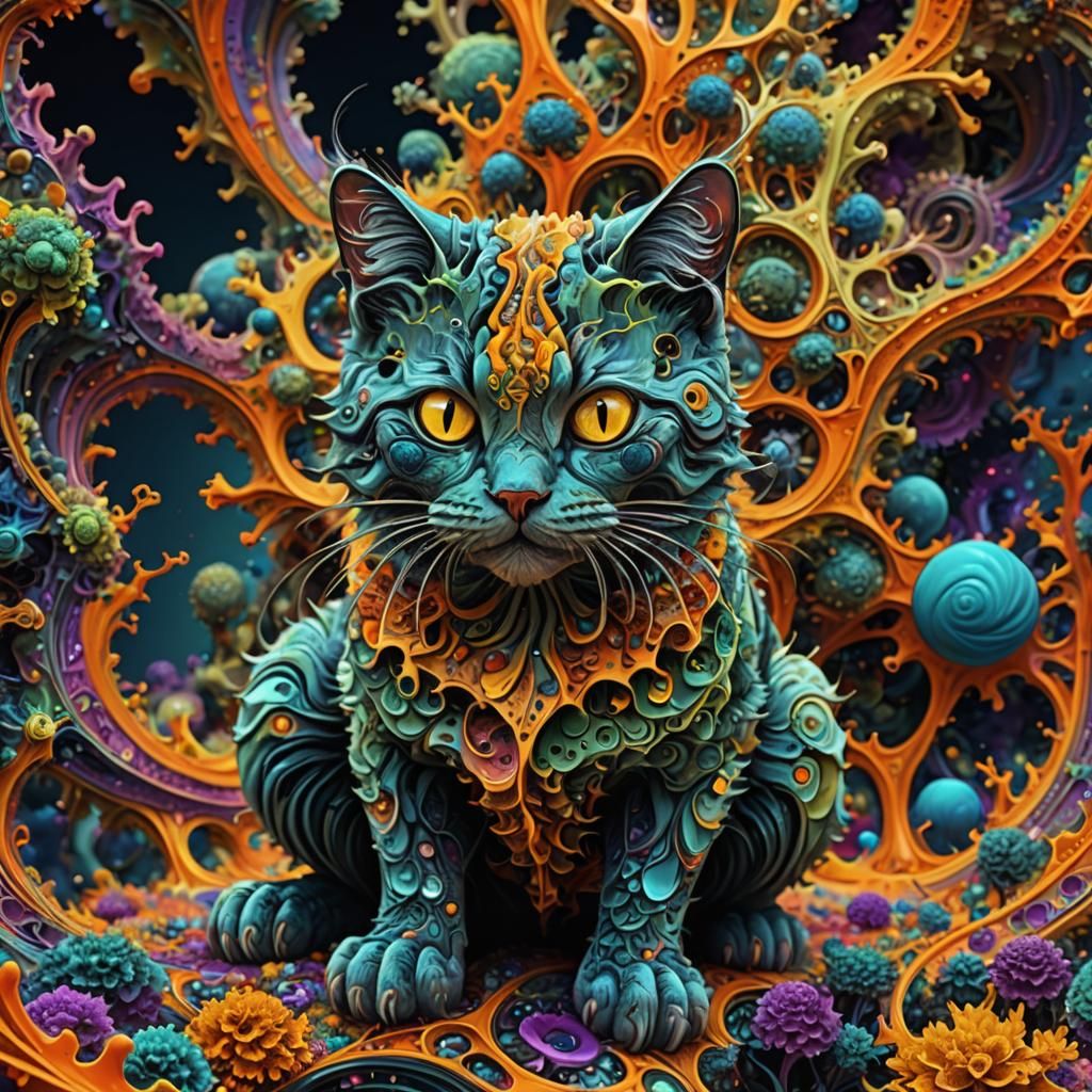 Vibrant Fractal Cat in Synchronized Chaos