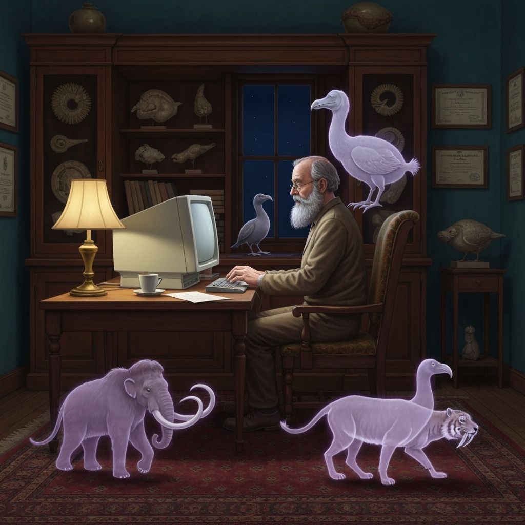 Professor Surrounded by Extinct Animal Ghosts