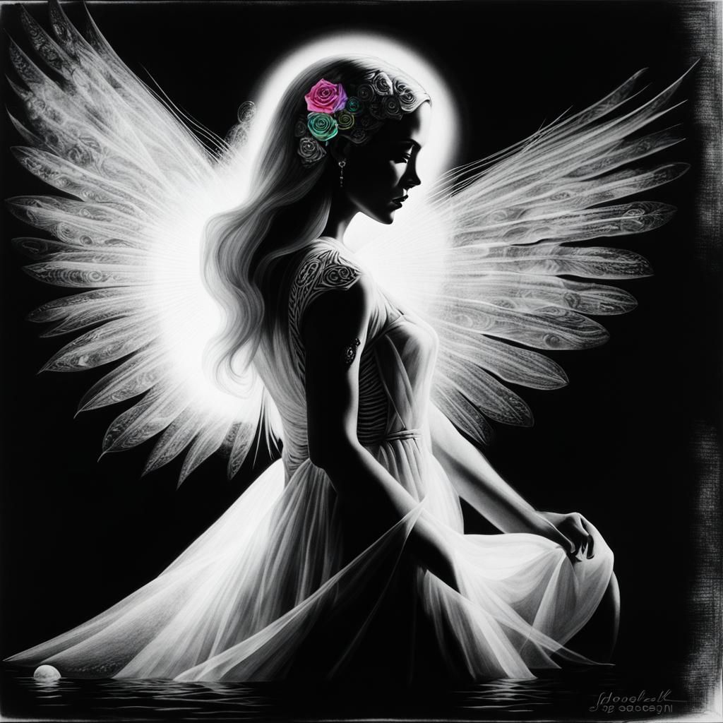 Goth Woman in Darkness: Child's Surreal Crayon Drawing