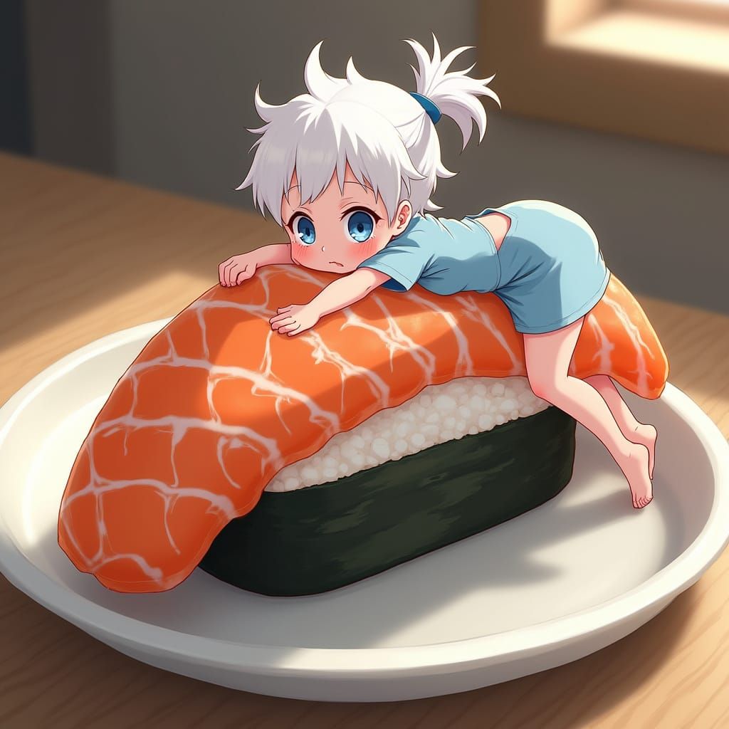 Tiny Anime Girl on a Giant Sushi Plate