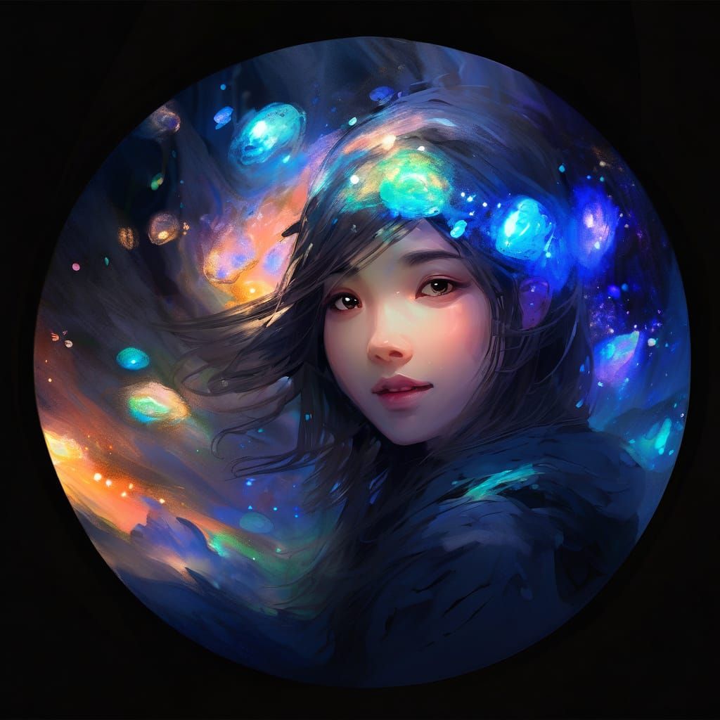 Galaxy Woman with Anime Eyes and Bioluminescent Nature
